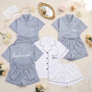 Personalized Satin Bridesmaid Pajamas,Wedding Morning PJs,Bride Getting Ready Pajamas, Bridesmaid Pajama Set for 3,5 or 6 ,Bridesmaid gifts