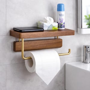 Suporte de papel higiênico de parede, prateleira de banheiro com espaço de armazenamento superior, suporte para armazenamento.