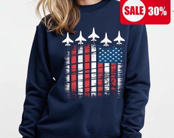Beunruhigt USA Flagge Jet Sweatshirt, Air Force Pullover, Militärkleidung