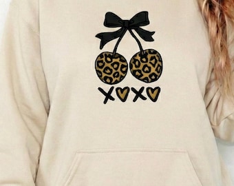 Leopard Cherry XOXO Graphic Sweatshirt | Trendy Valentine's Hoodie
