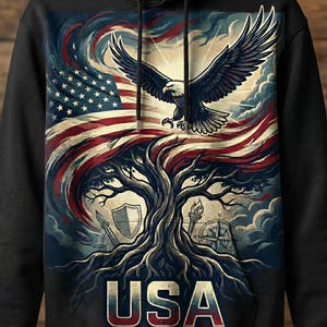 Patriotic Eagle Hoodie • Vintage American Flag Pullover