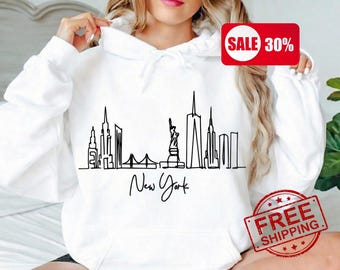 NYC Skyline Hoodie | Minimalistisch Line Art New York Sweatshirt | Stadt Grafik Hoodie