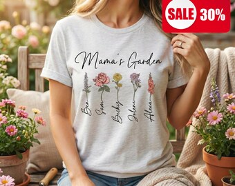 Personalisierte Geburtsblumen-Hemd, botanisches Familien-T-Stück, Mamas Gartengeschenk