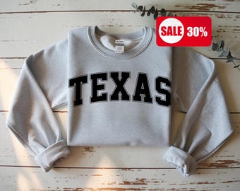 Varsity Texas Sweatshirt, Minimalist Crewneck, State Pride Apparel