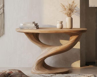 モダンでオーガニックな玄関用無垢材ファームハウステーブル