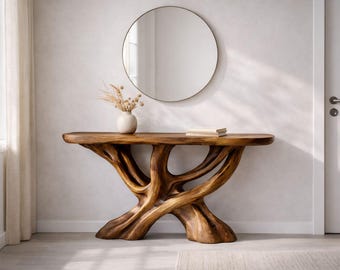 Handgemaakte consoletafel met boomwortel, massief hardhouten halmeubilair