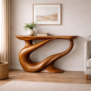 Handcrafted Organic Sculptural Console Table, Solid Wood Entryway Furniture