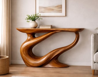 Handgefertigter Organischer Konsolentisch, Massivholz Möbel