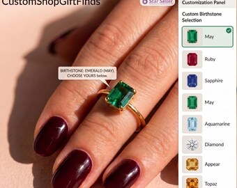 Bague avec pierre de naissance émeraude en or 14 carats : bague empilable délicate, bague avec pierre de naissance émeraude minimale, cadeau de fête des mères, cadeau significatif pour la fête des mères