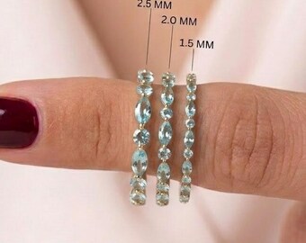 Zarter Aquamarin-Ewigkeitsring | Stapelbarer Ring mit Aquamarin im Marquise- und Rundschliff | Feiner Gold-Ehering | Geburtsstein-Geschenk für März
