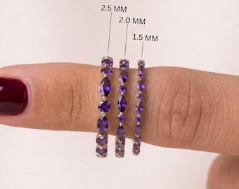 Zarter Amethyst-Ewigkeitsring im Marquise-Schliff | Stapelbarer Goldring im Art-déco-Stil | Geburtssteinring für Februar | Lila Edelstein-Jubiläumsgeschenk