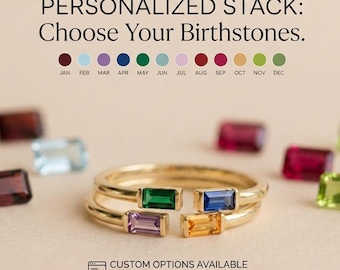 Geburtssteinring mit doppeltem Baguetteschliff, verstellbarer Edelsteinring, Damenring, Jahrestagsgeschenk, personalisierter Ring, Muttertagsgeschenk