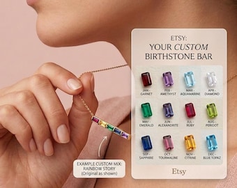 Geburtssteinkette im Baguette-Schliff, Familien-Geburtssteinkette, personalisiertes Geschenk, Geburtssteinschmuck für die Mutter, Geschenk für Mama, Geburtstagsgeschenk