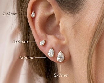 Schlichte Pear Cut Moissanite Ohrstecker | 585er Gold Alltags- & Brautschmuck | Jubiläumsgeschenk für sie | Erhältlich in verschiedenen Größen