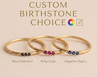 Personalisierter Geburtsstein-Stapelring • Minimalistischer Stapelring aus vergoldetem Silber • Geschenk für Sie • Muttertagsgeschenk • Handgefertigter Schmuck