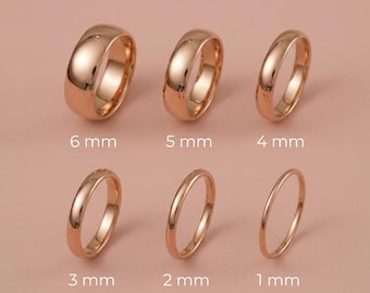 Cienkie obrączki ślubne z 14-karatowego różowego złota – 1 mm, 2 mm, 3 mm, 4 mm, 5 mm, 6 mm Minimalistyczny, ręcznie robiony pierścionek, prezent dla niej, prezent dla niego, wypukłe, komfortowe dopasowanie