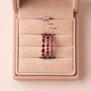 Delicate Ruby Gold Stacking Ring | Marquise & Round Natural Ruby Eternity Band | Dainty Gemstone Anniversary Gift for Her | July Birthstone