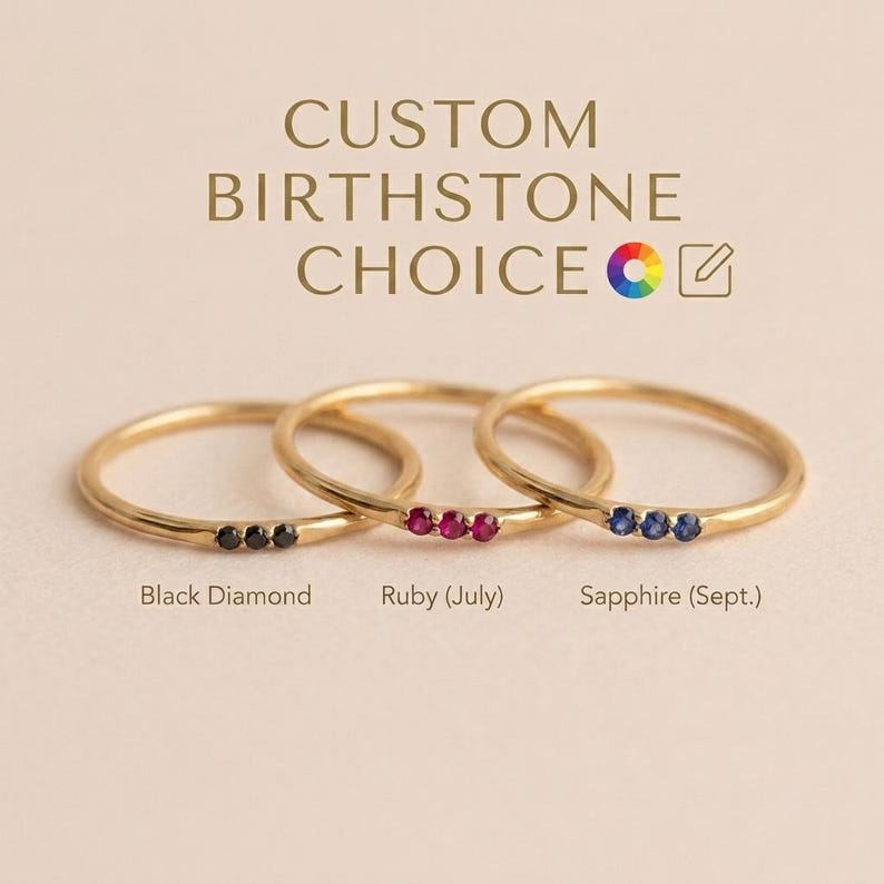 Personalized Birthstone Stackable Ring • Minimal Gold Vermeil Stacking Ring • Gift for Her • Mothers Day Gift • Handmade Jewelry