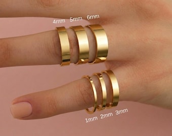 Flacher Ehering aus vergoldetem Gelbgold (Vermeil) • 2 mm-3 mm-4 mm-5 mm-6 mm, polierter Komfortring