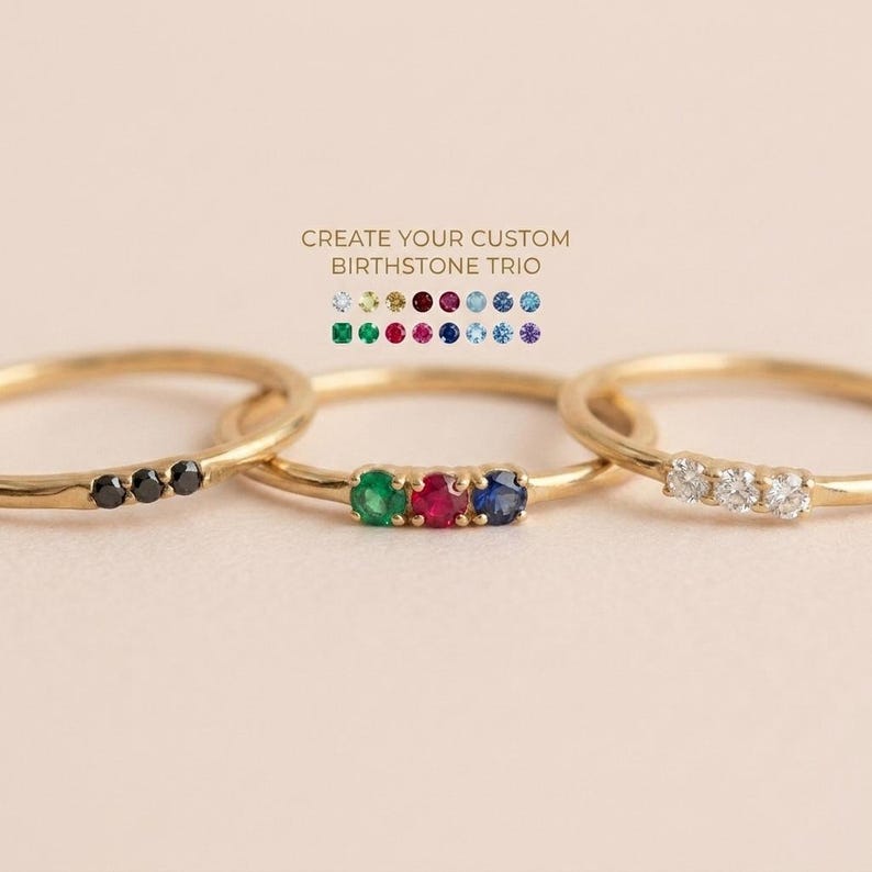 Personalized Birthstone Stackable Ring • Minimal Gold Vermeil Stacking Ring • Gift for Her • Mothers Day Gift • Handmade Jewelry