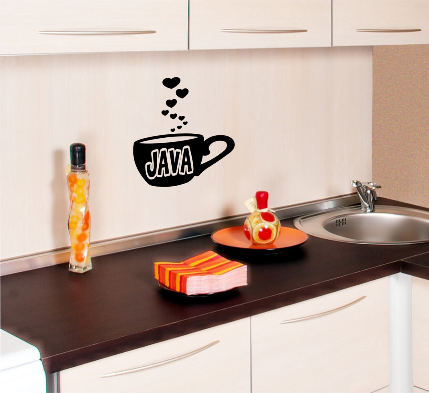 Love of Coffee Wall Decal cup mug sticker kitchen decor java heart quote mural