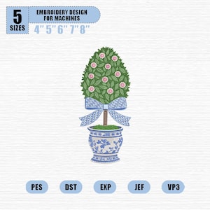 Easter Vintage Chinoiserie Embroidery File, Coquette Blue Plant Pot Embroidery Design, Happy Easter Eggs, Vintage Lover