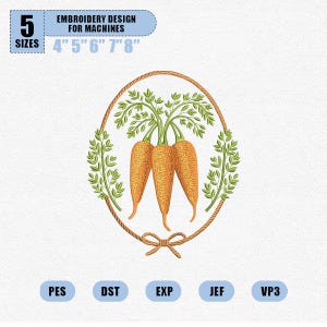 Carrot frame, Rustic Spring Carrot Floral Embroidery Design, Easter Vintage Carrot Embroidery File, Vintage Lover Gift, Gift for Easter Day