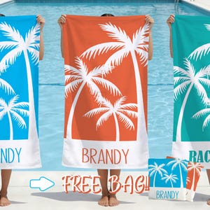 Personalized Coconut Tree Pattern Beach Towel,Custom Name Towel,Birthday Gift For Teen/Kids,Preppy Print Pool Towel,Summer Vacation Gift