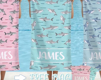 Personalized Cute Shark Patterns Beach Towel,Custom Name Towel,Birthday Gift For Teen/Kids,Preppy Print Pool Towel,Summer Vacation Gift