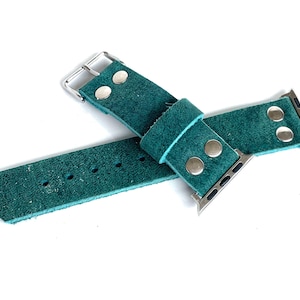 Turquoise leather watch band, Apple Watch strap fits all sizes