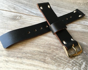 Leather watch band, Black Horween Chromexcel Watch band, Personalized Watch Band, Black 22mm band, 22mm watch band, Horween leather strap