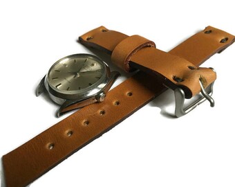 Correa de reloj de cuero Horween hecha a mano: marrón camello, tamaños personalizados