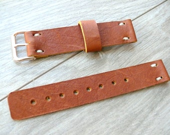 Cinturino per orologio in pelle marrone fatto a mano: robusto cinturino da 22 mm