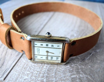 Handmade Double Wrap Leather Watch Band: Brown Genuine Leather