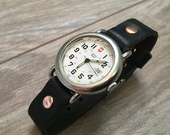 Pasek skórzany do zegarka Horween Dublin: nitowany pasek do zegarka (12 mm, 14 mm, 16 mm)