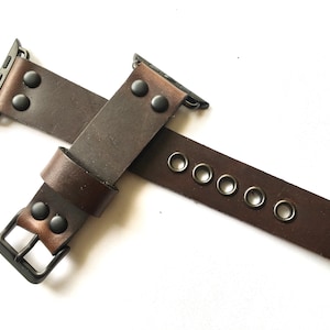 Apple Watch Leather Watch Band, Series 1-9 handmade leather band, Horween Dark Brown Chromexcel, handcrafted band, Heavy Duty Band