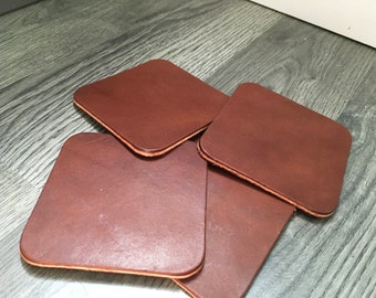 Leather Coasters, personalized Wickett & Craig Leather Coasters, Gift for Him, Initialed Drink Coasters, Set of 4 Coasters