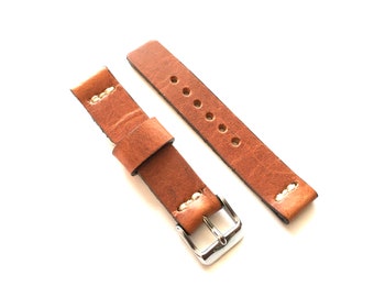 Correa de reloj de cuero Horween Dublin English Tan, diseñada y fabricada artesanalmente.