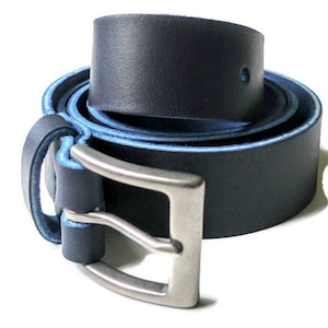 Blue Leather Belt, Horween Blue Belt, Personalized Belt, Horween Cavalier Leather Men&#39;s Belt, genuine leather belt, anniversary gift
