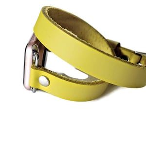 Double Wrap Band, Yellow Leather Apple Watch band 42mm leather watch band, Apple watch strap, iwatch band, apple watch leather band