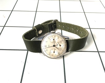 Single Pass Green Leather Watch Strap, 16mm 18mm 20mm 22mm watch band handmade