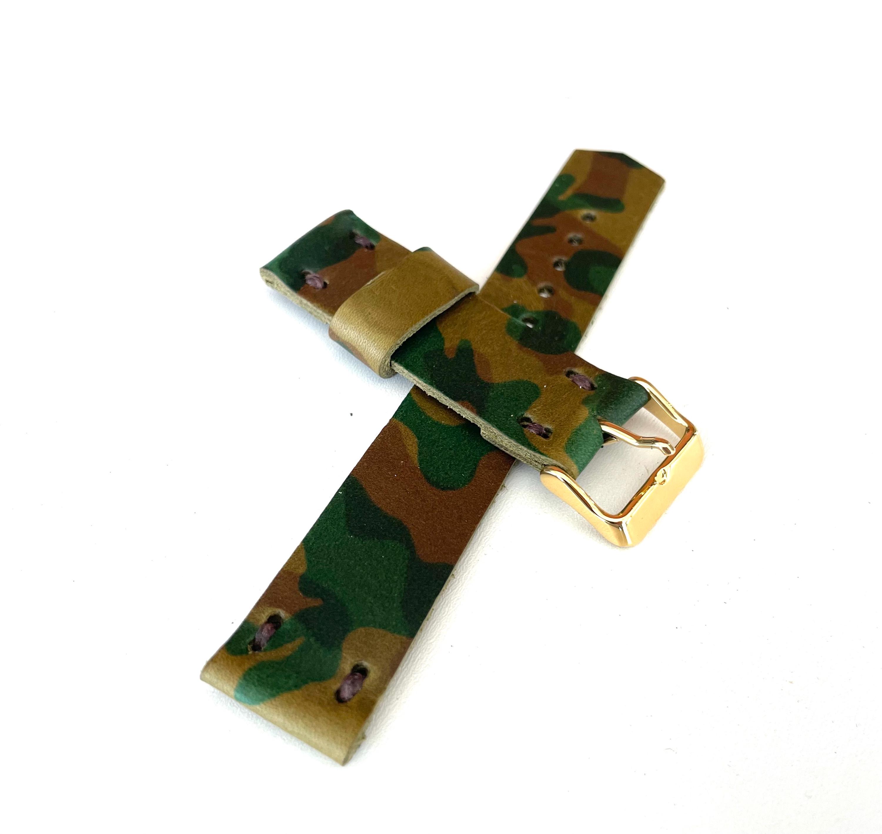 Handmade Camouflage Leather Watch Band: Custom Width