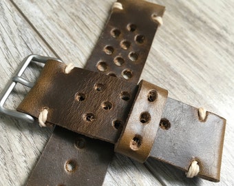 Correa de reloj de cuero Horween Chromexcel: Correa deportiva marrón oliva