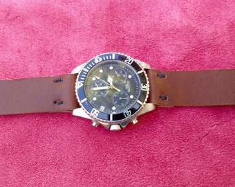 Correa de reloj de cuero marrón hecha a mano: estilo vintage (16 mm-24 mm)