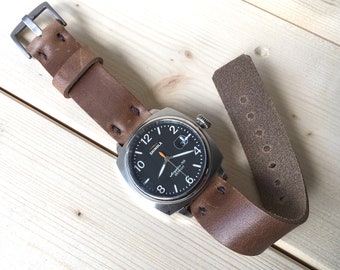 Correa de reloj de cuero Horween Chromexcel Cuero marrón natural 16 mm 18 mm 20 mm 22 mm