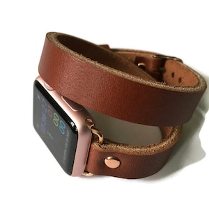Leather Band for Apple Watch, Series 10 band,  Double Wrap Leather Apple Watch band leather watch band, iwatch strap, anniversary gift