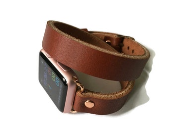 Handmade Double Wrap Leather Apple Watch Band