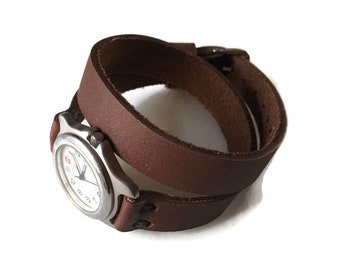 Leather band, Double wrap band, genuine leather band, brown watch band, watch band 14mm, 16mm, 18mm, 20mm, 22mm