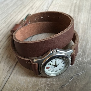 Leather band, Double wrap band, genuine leather band, brown watch band, watch band 14mm, 16mm, 18mm, 20mm, 22mm