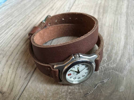 Leather Band, Double Wrap Band, Genuine Leather Band, Brown Watch